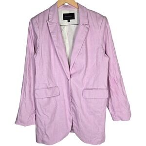 Banana Republic Linen-Blend Long Lean Blazer 12 Pink Lavender Linen Blend Career